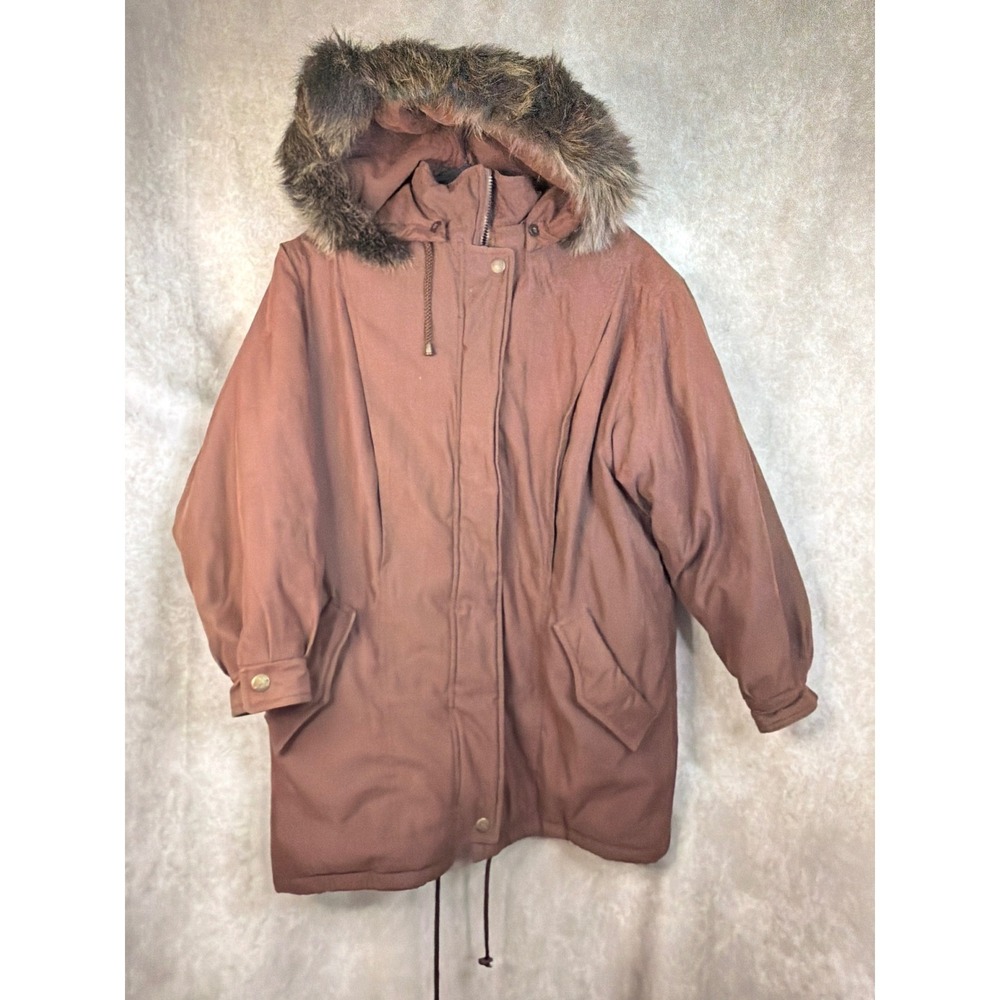 Vintage Braetan Women's Brown Genuine Fox Tail‎ Hooded Parka Size Small